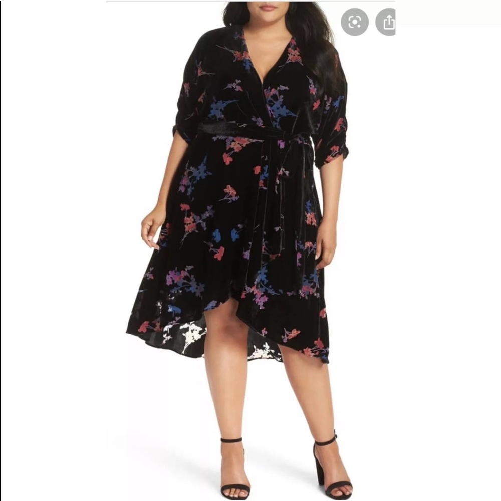 Eliza J faux wrap velvet burnout dress